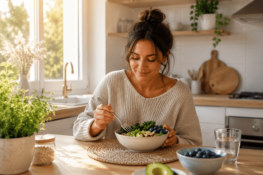 woman eating cortisol lowering breakfast