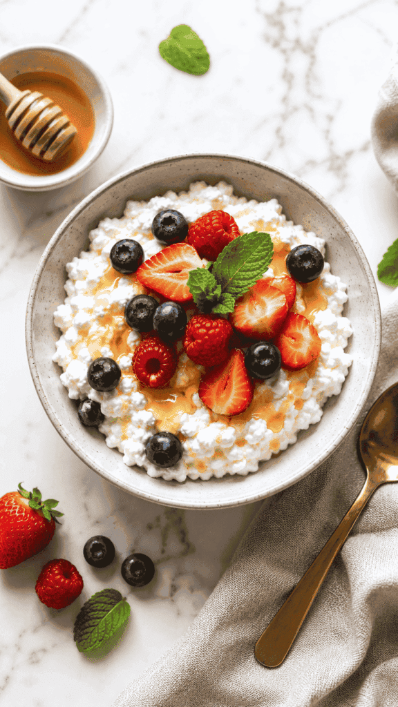 high protein cottage cheese recipes bowl with berries